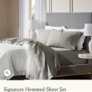 Signature Hemmed Elegant Bedding Set in Gray and White